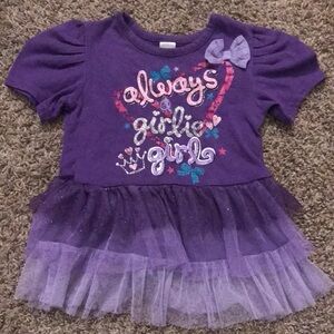 George Purple Sparkle Silver Graphic Short Sleeve Top Ruffle Bottom